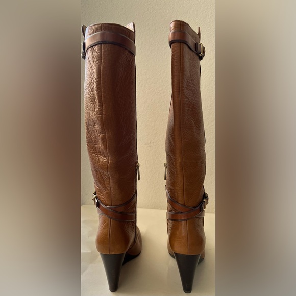 New in box Coach Adair Saddle Pebble Grain Leather Knee High Wedge Boot - Picture 8 of 13